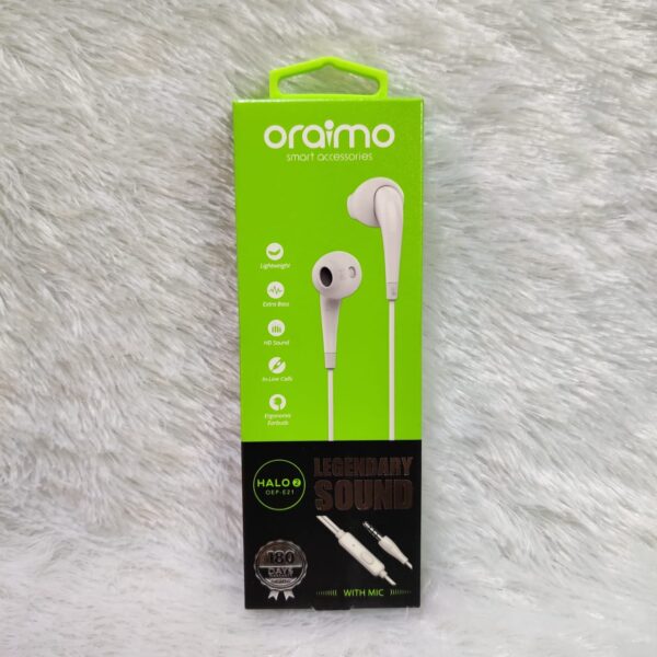 Oraimo Halo Earphones with Mic, Legendary Sound Half-in-Ear Wired White Color